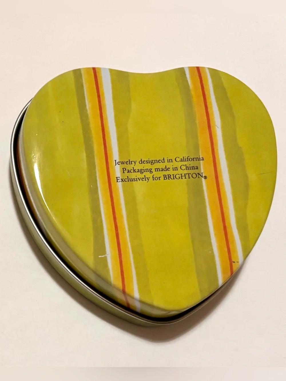 BRIGHTON Heart Shaped Metal Jewelry Tin - Green with Pink LOVE Word Art Design